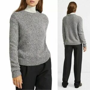 Theory Gray Speckled Tweed Alpaca Crewneck Sweater